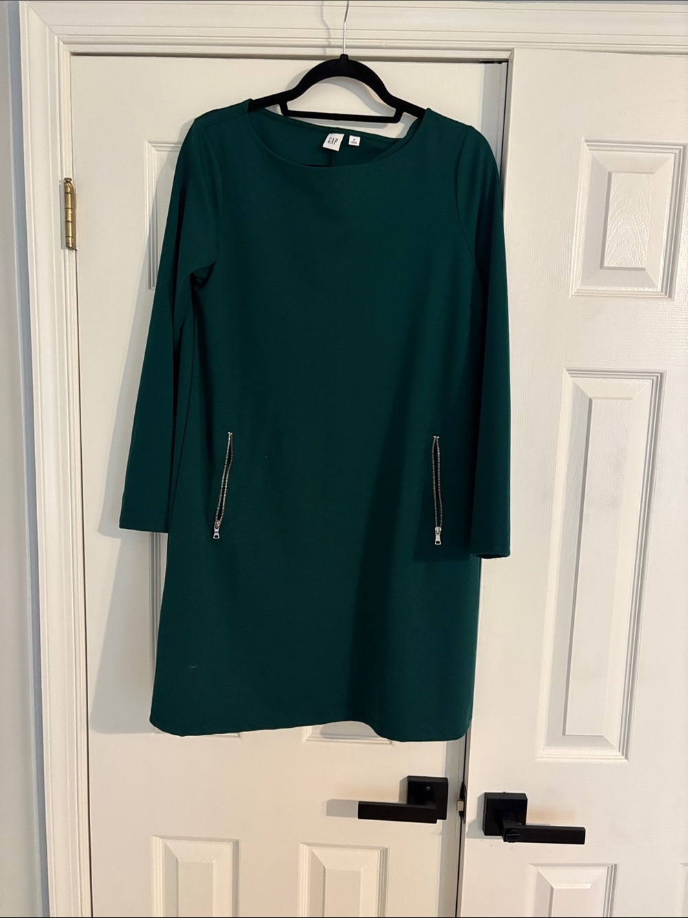 GAP Deep Teal Green Long Sleeve Shift Dress with Zip Pockets